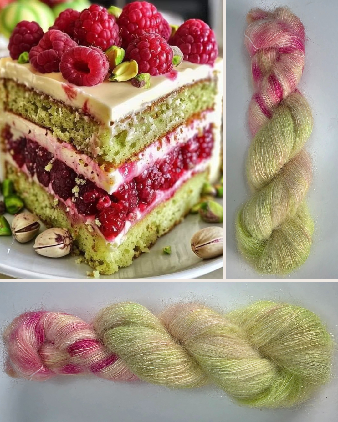 Mohair et Soie "Pistache Framboise"