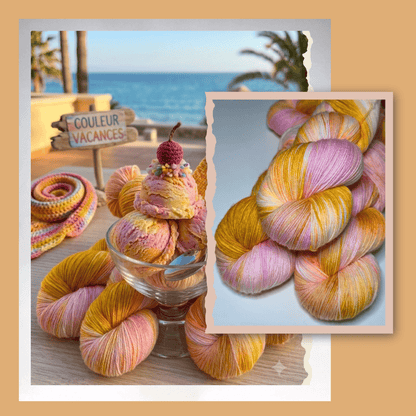 laine mérinos de couleur crème glacé rose et ocre