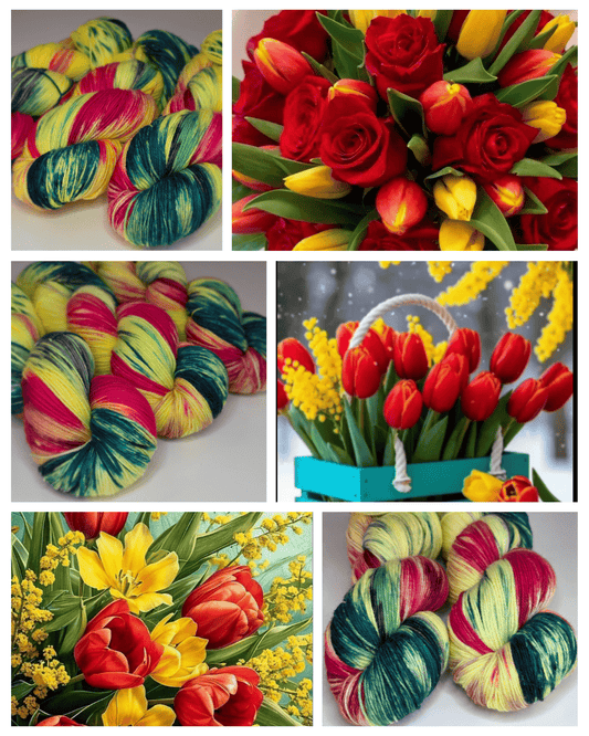 laine teinte à la main coloris champs de tulipes izanlaine